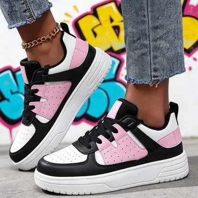 Sporty Low-Cut Sneakers, Leather Upper with Cushioned White EVA Sole by SHEIN