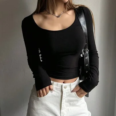 Solid Color Slim Fit Long Sleeve T-Shirt by DAZY