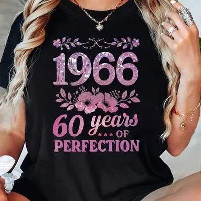 1966 60th Birthday Theme T-Shirt Casual Short Sleeve Graphic Tee by SHEIN