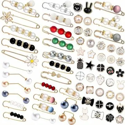 67pcs Pearl Brooch Sweater Shawl Hat Clip Collar Pin Dual Faux Pearl Brooch by SHEIN