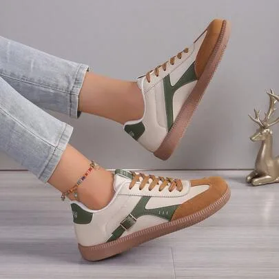 Casual Sneakers Flat Shoes, Versatile Comfortable Lightweight Lace-Up Running Shoes, Round Toe, Breathable by SHEIN