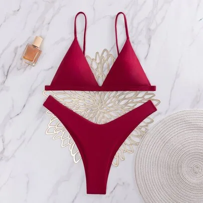 2pcs/Set Solid Color Sexy Bikini Set by Swim Basics