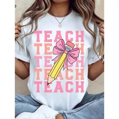 Teacher Comfort Shirt Thank You Present Back to School Shirts Oversized T-Shirt Printed Tops by SHEIN
