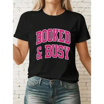 Tribe Co Busy with Books Graphic T-Shirt, Soft Breathable Crew Neck Shirt by SHEIN
