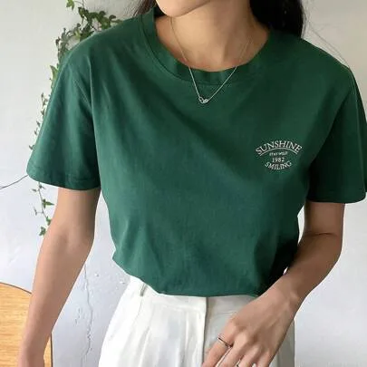 Letter Graphic Round Neck Tee by DAZY