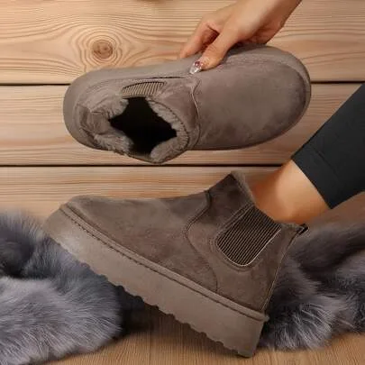 Suede Winter Platform Boots Fuzzy Fluffy Boots Outdoor by SHEIN
