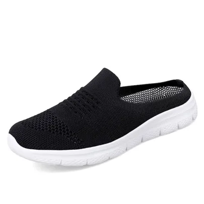 Minimalist Ribbed Mule Sneakers, Sporty Outdoor Fabric Casual Shoes by SHEIN