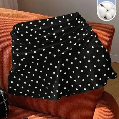 Polka Dot Print A-Line Skirt by Comfortcana