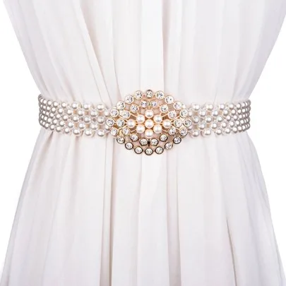 Faux Pearl & Rhinestone Decor Elegant Belt by SHEIN