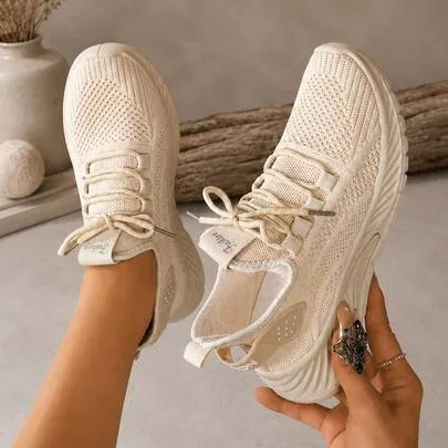 Lightweight Breathable Knit Walking Shoes, Soft EVA Sole Low Top Athletic Sneakers by SHEIN