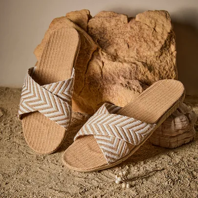 Pattern Two Tone Linen Bedroom Slippers by Tropiscape