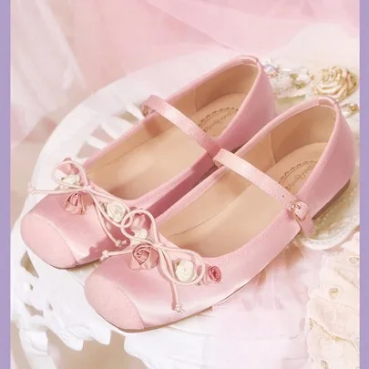 Floral Decor Square Toe Mary Jane Flats by Dola Lovely