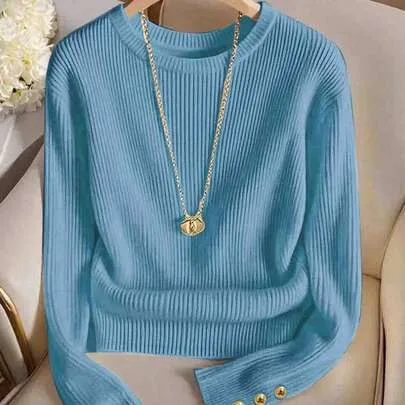 Round Neck Knit T-Shirt, Minimalist Fashion Knit Top by Franclia
