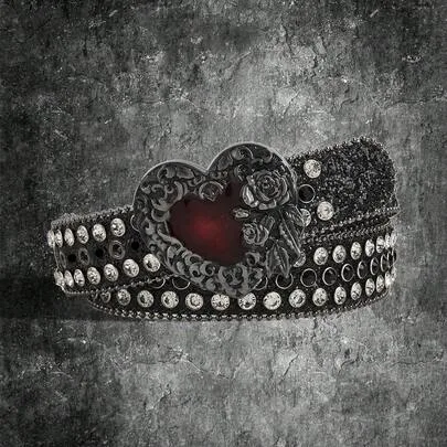 Y2K Studded Heart Buckle Beaded Belt by SHEIN
