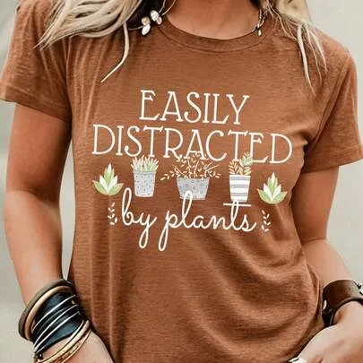 Easily Distracted by Plants Potted Plants Crew Neck T-Shirt by SHEIN
