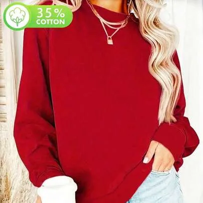 Casual Simple Print Loose Fit Crew Neck Long Sleeve Sweatshirt by SHEIN
