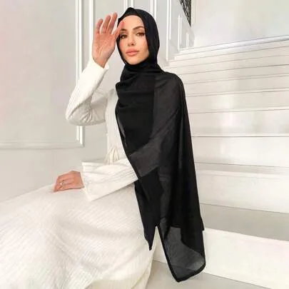 Solid Color Viscose Headscarf Soft Wide-Brim Scarf Sun Protection Hijab by SHEIN