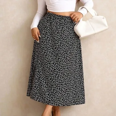 Tropical Split Floral Printed Skirt by Elaquor