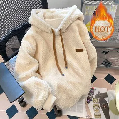 Warm Fluffy Casual Long Sleeve Loose Sweatshirt Love and Lemonade Fleece by SHEIN