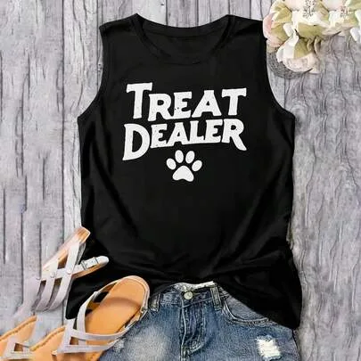Treat Dealer Oversized Dog Mom Tank Top Funny Dog Lover Gift Dog Paw Print by SHEIN