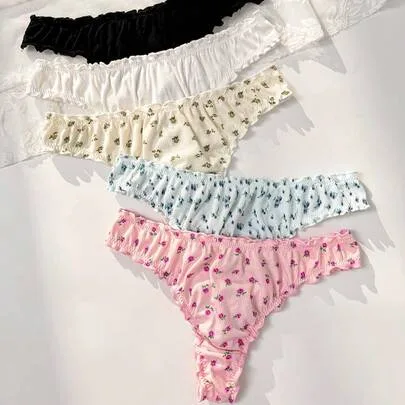 Frill Trim Seamless Everyday Panties (5-Piece Set) by PetitDoll