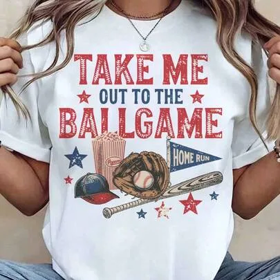 Take Me Out to the Ballgame Baseball Shirt 100% Cotton by SHEIN