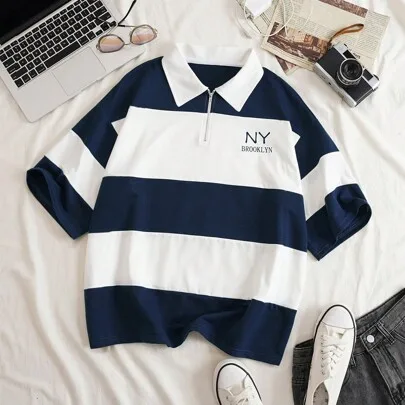 Letter Graphic Colorblock Tee by INAWLY