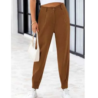 High Waisted Ankle Length Trousers Slacks with Pockets by tooluck