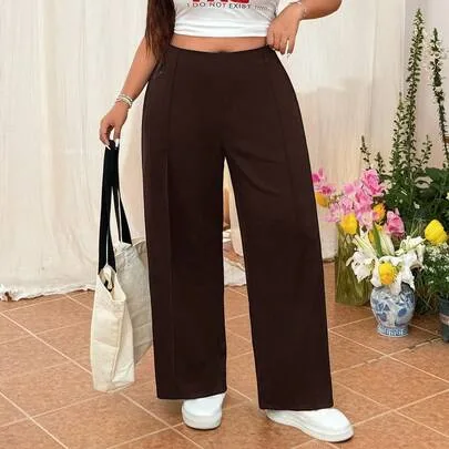 Solid Color Minimalist Straight Leg Casual Pants by SHEIN