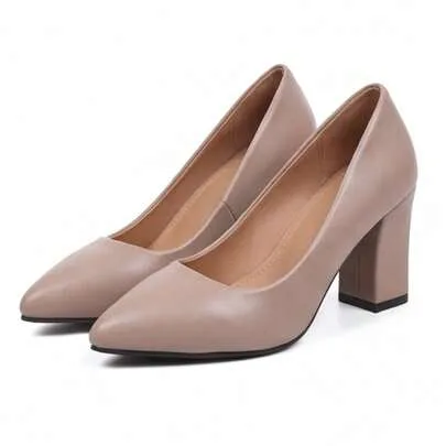 Pointed Toe Chunky Heel Dress Pumps by Geeyea