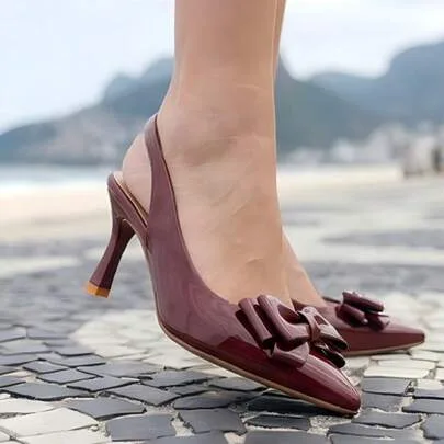 Open-Back Pointed Toe Low-Cut Stiletto Heels by Geeyea