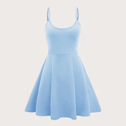 Solid Flare Hem Cami Dress by SHEIN