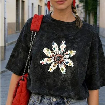 Loose Fit Round Neck Tie-Dye Print Short Sleeve T-Shirt