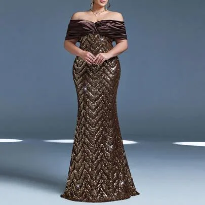 Tube Top Sequin Elegant Evening Gown Dress Ruffle Package Hip Mermaid Hem Dress by Elisanya