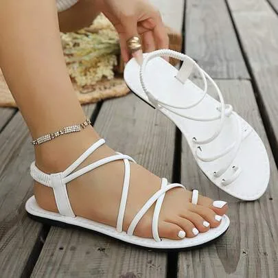 Flat Sandals Solid Color Criss-Cross Design by SHEIN