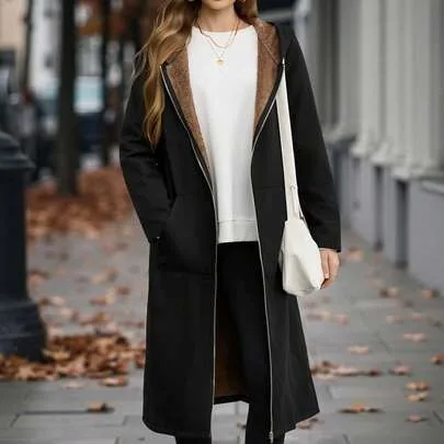 Fluffy Hooded Long Regular Coat by EMERY ROSE