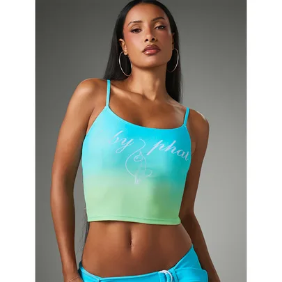 Cami Tankini Crop Top with Ombre Print Spaghetti Straps Scoop Neck by BABYPHAT