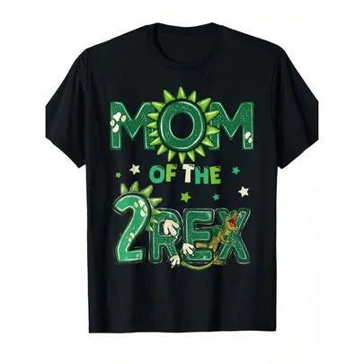 Mom of the Two Rex Birthday Dinosaur Family Matching T-Shirt 100% Crew Neck Machine Washable by SHEIN