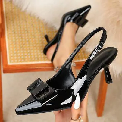 Kitten Heels Pointed Back Strap Pumps