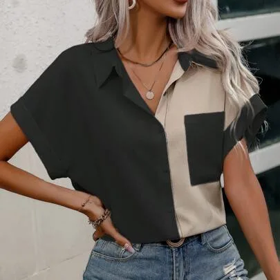Color Block Short Sleeve Shirt by SHEIN