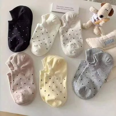 10/6/4 Pairs Crew Socks Fabric Design Polka Dot Ankle Socks by SHEIN