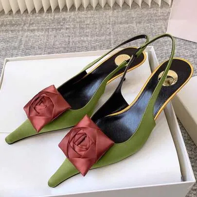 Pointed Toe Floral Stiletto High Heel Sandals with Ankle Strap by SHEIN