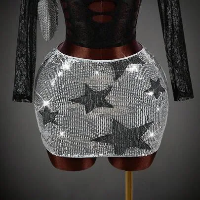 Star Pattern Sequin Skirt by SHEIN