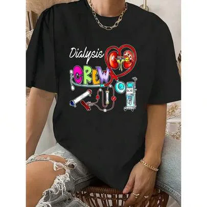 Dialysis Crew Stethoscope Heart Kidney Nephrology Technician 100% Cotton Short Sleeve T-Shirt by SHEIN