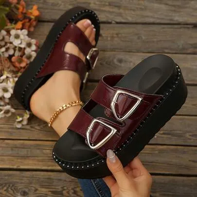 Rhinestone Thick Sole Slippers Platform Wedge Sandals by FVPFVP