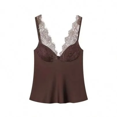 Fashionable Lace Satin Blouse by SHEIN