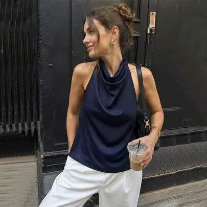 Satin Camisole Tank Top Backless Sleeveless Shirt by SHEIN