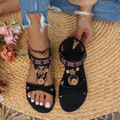 Fashion Versatile Round-Toe Flat Breathable Casual Sandals by SHEIN