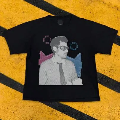 Harry Vintage Graphic T-Shirt - Cotton Short Sleeve Tee with Retro Halftone Portrait, Star Patches and Y2K Slogan Print by SHEIN