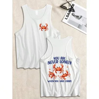 Retro Funny Crab Pun Never Lonely Beach Graphic Tank Top by SHEIN